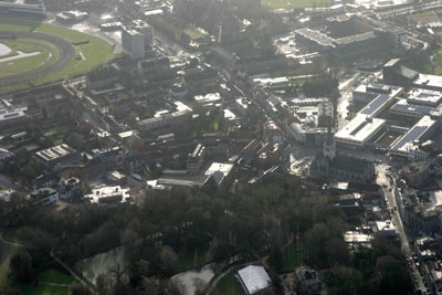 The city center of Waregem from the air