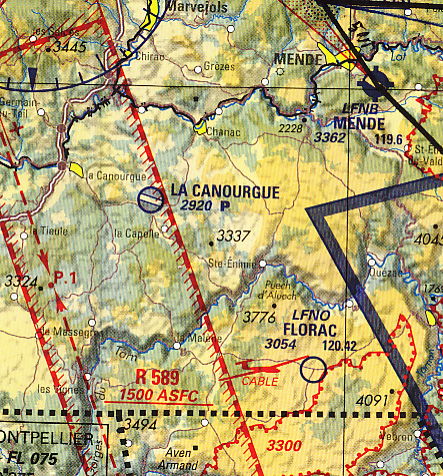 Aviation chart of the Lozère region