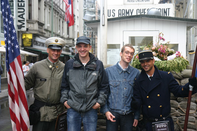 Posing at Checkpoint Charlie