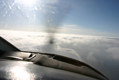 Cruising westbound above the clouddeck