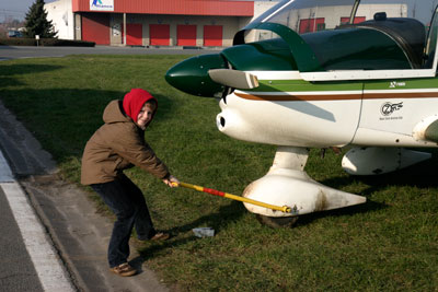 Pulling the aircraft back into the hangar